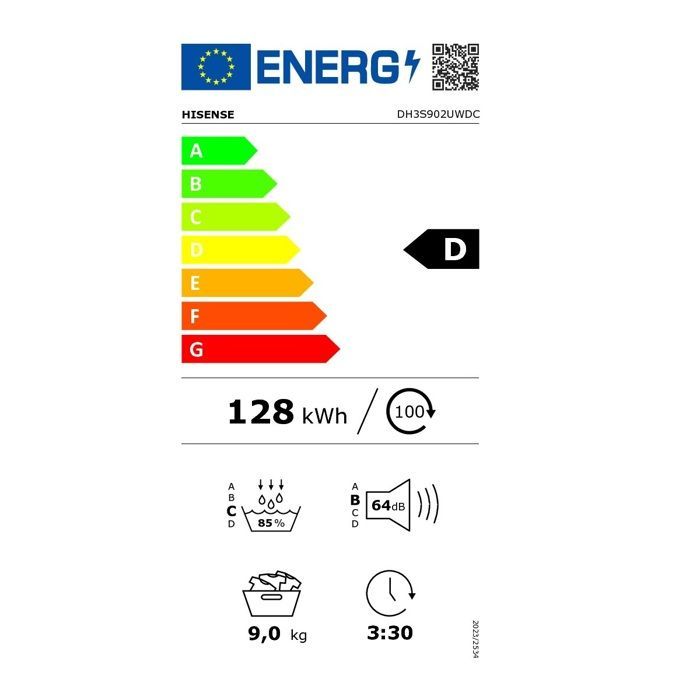 Hisense Sèche-linge pompe à chaleur 60cm 9kg blanc - DH3S902UWDC