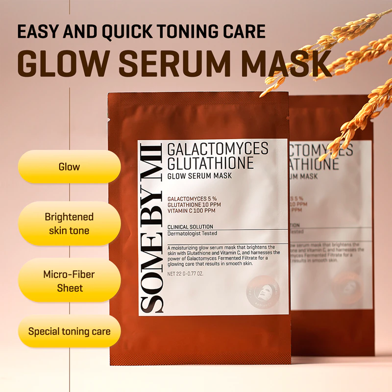 Some By Mi Galactomyces Glutathione Glow Serum Mask, een verhelderend sheetmasker voor de gevoelige en droge huid.