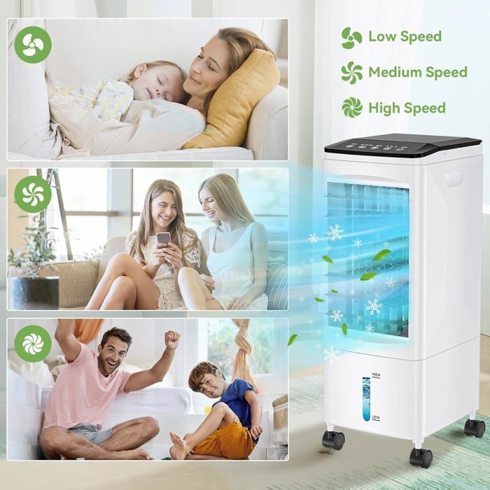 ®RisingFF Geräuscharme, tragbare Klimaanlage, energiesparende tragbare Klimaanlage, Ventilator, 3 Geschwindigkeitsstufen, Fernbedienungsversion