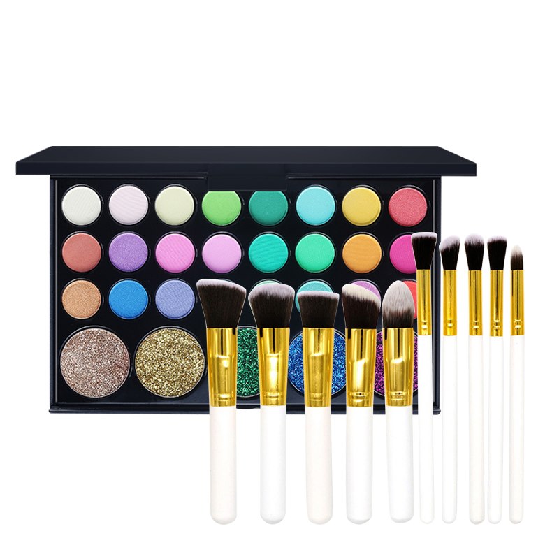 Palette de 29 fards à paupières pailletés Bling Bling avec ensemble de pinceaux de maquillage