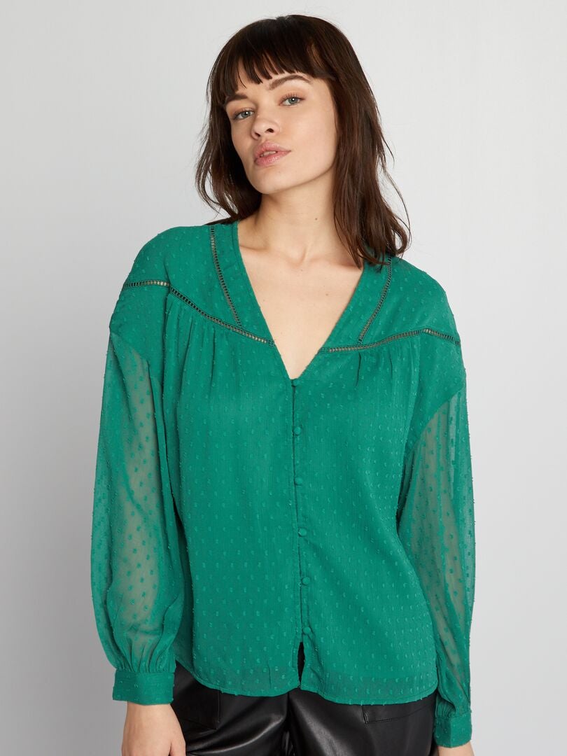 Voile blouse met plumetis - GROEN