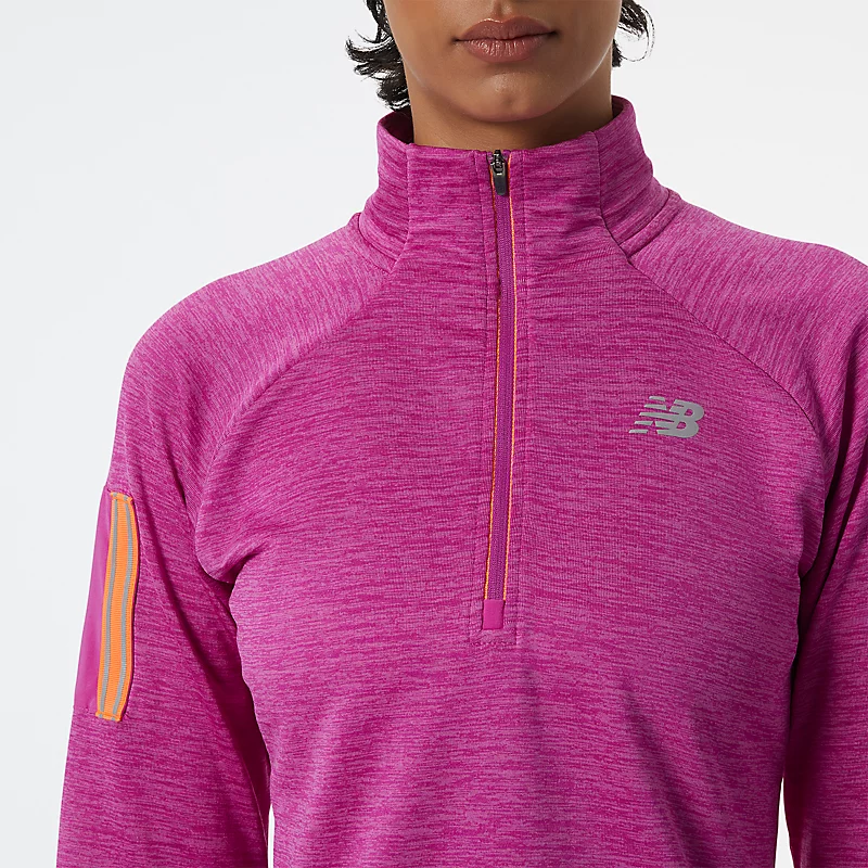 NB Heat Grid Damen-Sweatshirt mit halbem Reißverschluss – MAGENTA POP MEATHER