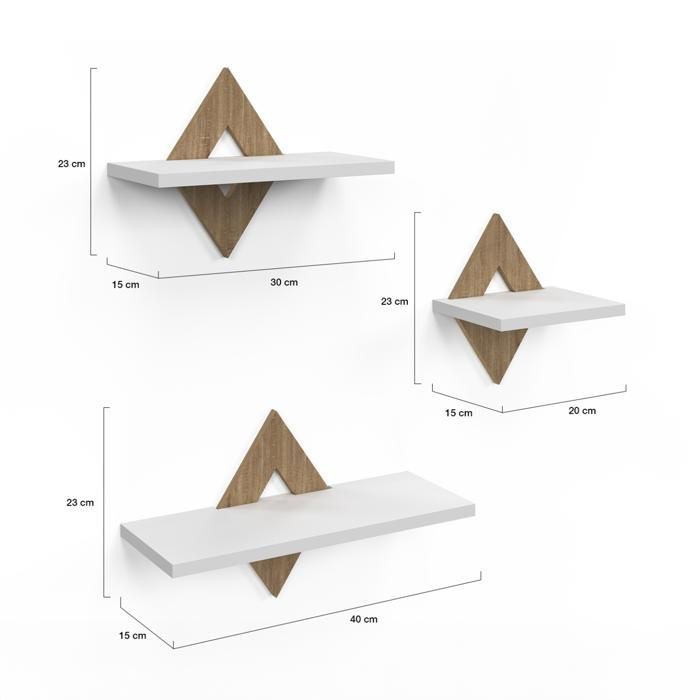 IDMARKET Lot de 3 étagères murales IRIS façon hêtre et blanc