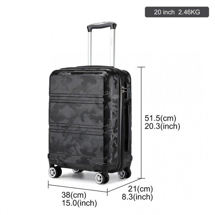Kono Valise Cabine 51.5x38x21cm Légère Rigide Bagages Cabine en ABS Petite Valise de Voyage avec 4 roulettes et Serrure TSA, Noir