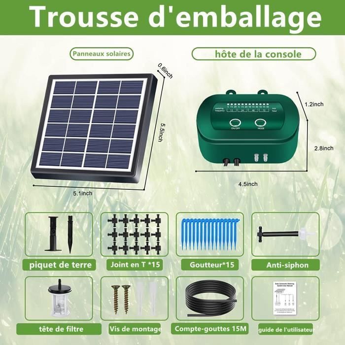 Kit de sistema de riego por goteo automático con energía solar KENLUMO, 12 modos de temporización con manguera de 15 m.