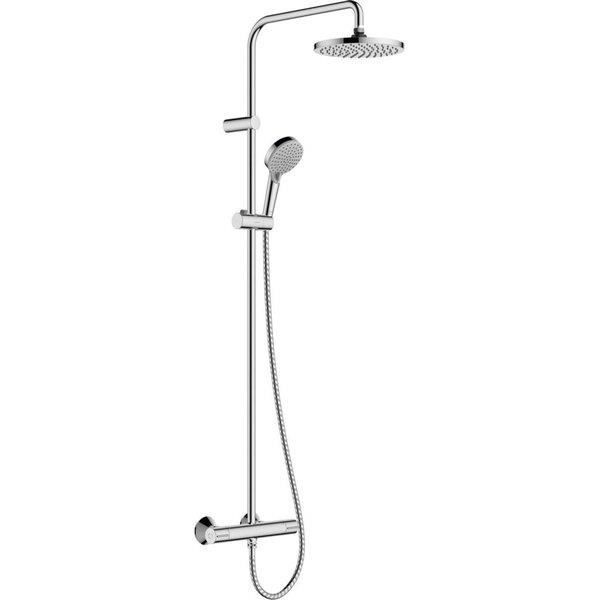 HANSGROHE thermostatic shower column, Blend finish - Chrome - 20cm round overhead shower - 1.6m corrugated hose