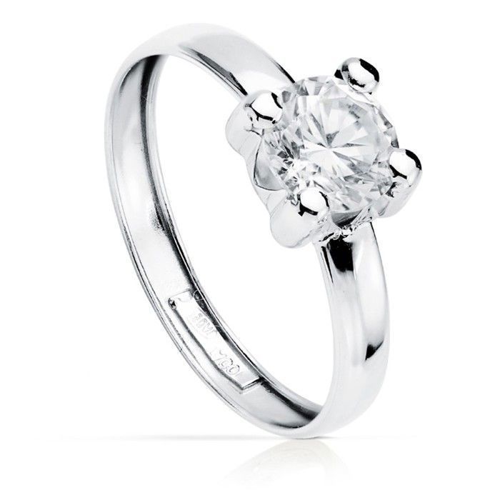 Solitärring aus 18-karätigem Weißgold mit einem 6 mm großen, glatten Zirkonia.