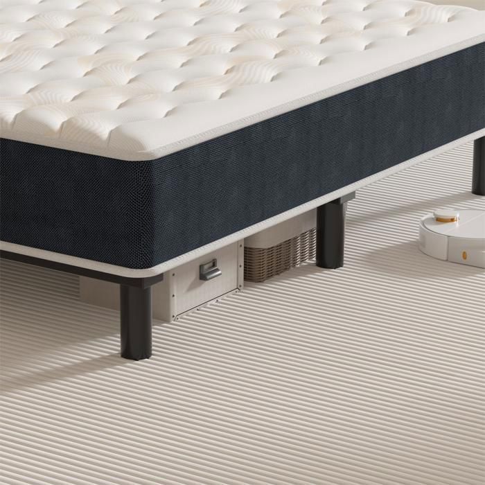 Conjunto de colchón y base de cama, 140 x 190 cm, 15 cm de grosor, colchón de muelles ensacados STANEW y robusto marco de cama de hierro con 7