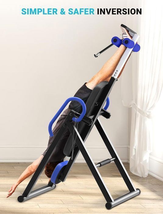 Panca per inversione regolabile e pieghevole DRIPEX con triplo sistema di bloccaggio, Gravity Trainer con cintura di sicurezza, blu