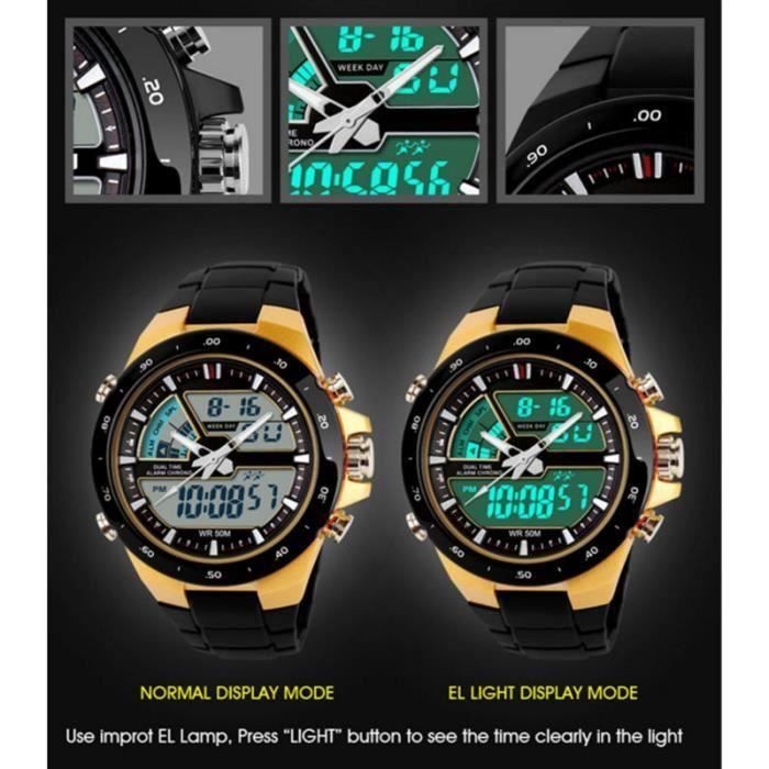 Reloj deportivo SHARPHY® Superb para hombre con pantalla dual digital-analógica LED, resistente al agua, estilo militar, color dorado.