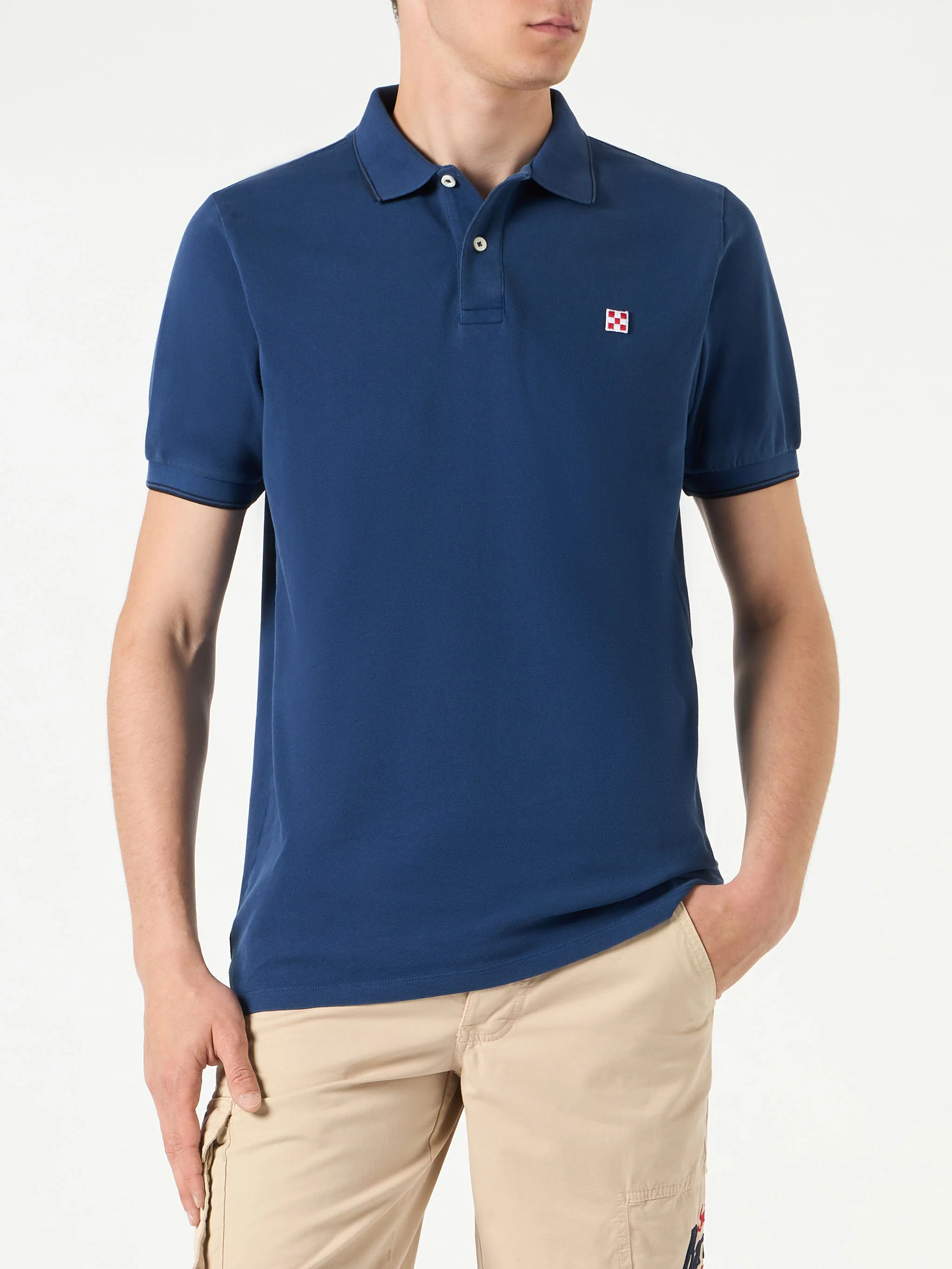 Blauwe piqué denim poloshirt met St. Barth-logo