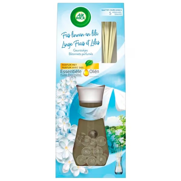 Air Wick ēteriskās eļļas svaiga lina un ceriņu aromāts niedru kociņi<br>33ml