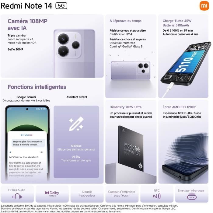 XIAOMI - Redmi Note 14 5G - 8 GB + 256 GB - Nero Mezzanotte