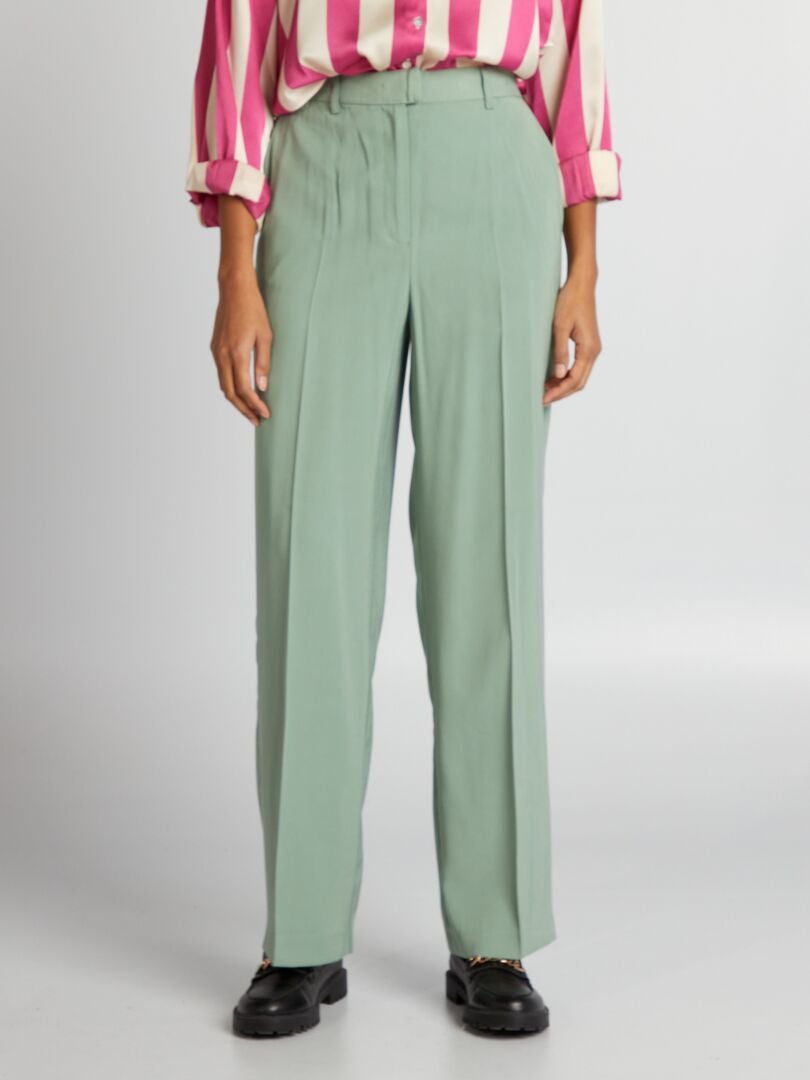 Rechte broek met hoge taille - GROEN