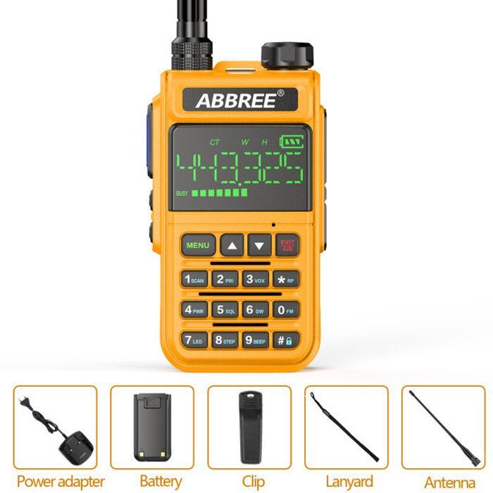 Walkie-talkie Abbree AR-518 - Radio de doble banda de 128 canales con pantalla LCD a color, función de emergencia DTMF SOS, color naranja.