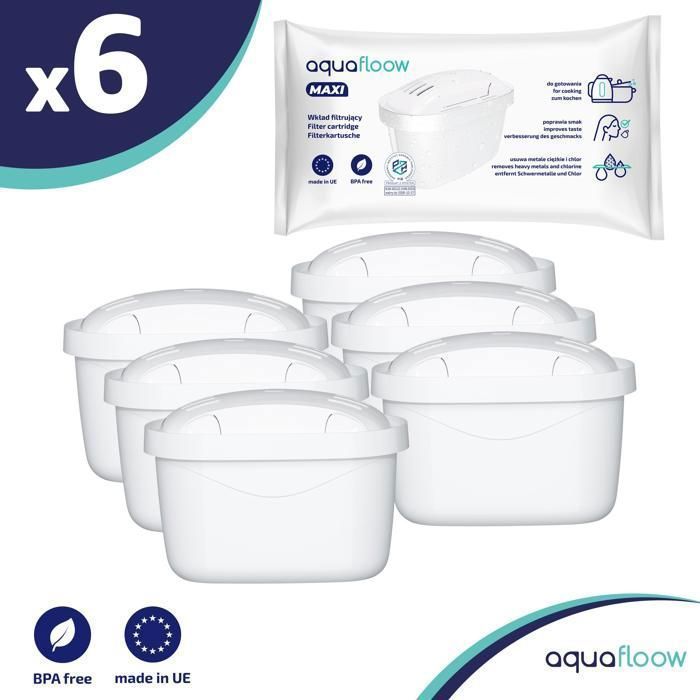 Cartouche filtrante - Aquafloow - cartouche pour Brita - Lot of 6 - Remplacement pour Brita Maxtra, Style, Merella Cool, Mavea