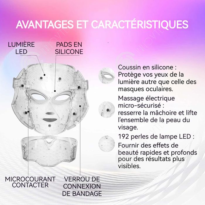 Mascarilla facial LED INN IPX8 7 tipos de espectro 15 a 30 minutos 192 chips de energía lumínica Blanqueamiento y suavizado de la piel