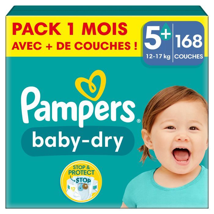 Pampers Baby-Dry, Taille 5+, 168 couches