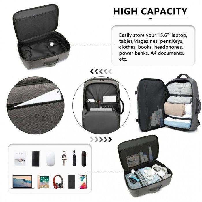Backpack 55x35x20cm Large Capacity Travel Backpack Hand Luggage for Laptop Cabin Bag for Easyjet, Grey