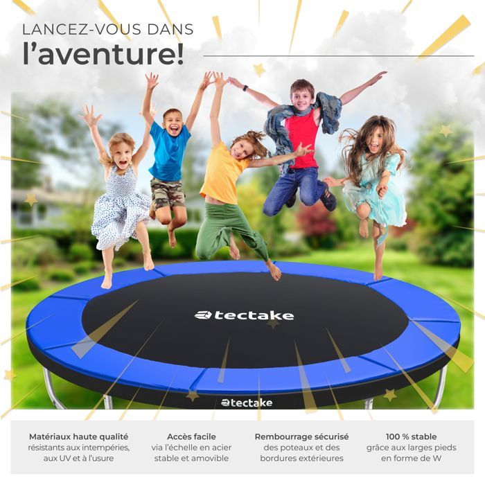 Trampoline - TECTAKE - JUMPY stalen trampoline met veiligheidsnet, 305 cm diameter - Zwart/blauw