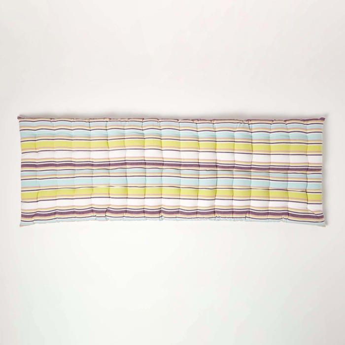 Garden bench cushion - HOMESCAPES - Osaka Green Stripes - 143 x 48 x 5 cm - Floor mat - Cotton and polyester - Outdoor
