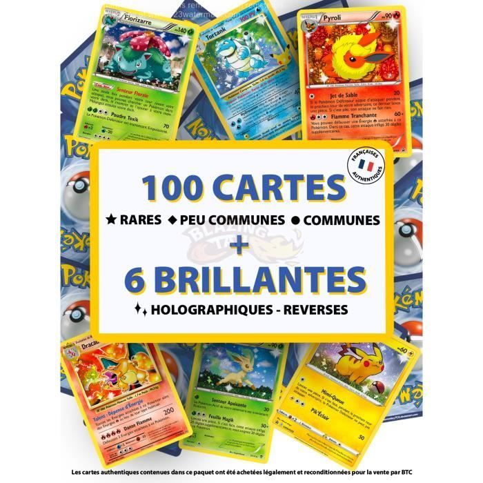 Lot de 100 Cartes Pokémon Françaises Officielles NEUF - 6 Brillantes | 3 Rares - Sans Doubles