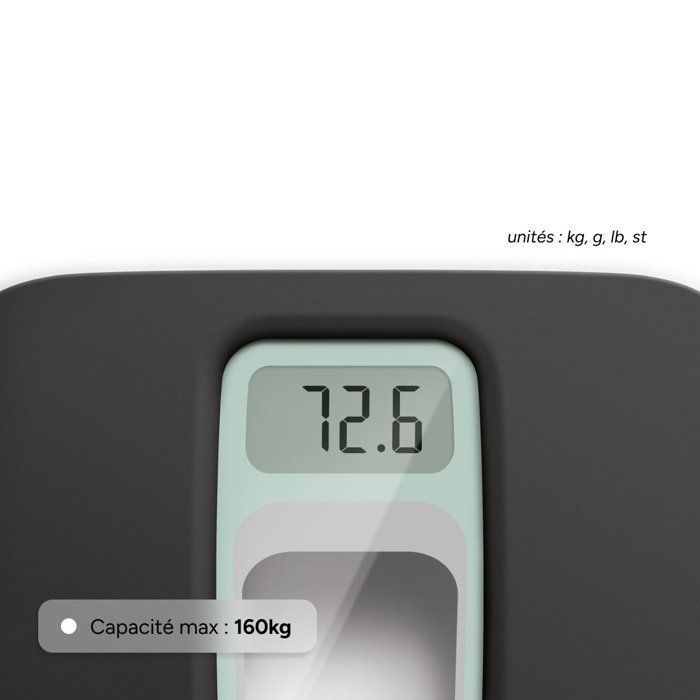 Bilancia da bagno - Terraillon - FRENCHY, Made in France, Piattaforma in plastica riciclata, Capacità 160 kg - Precisione 100 g, Nera