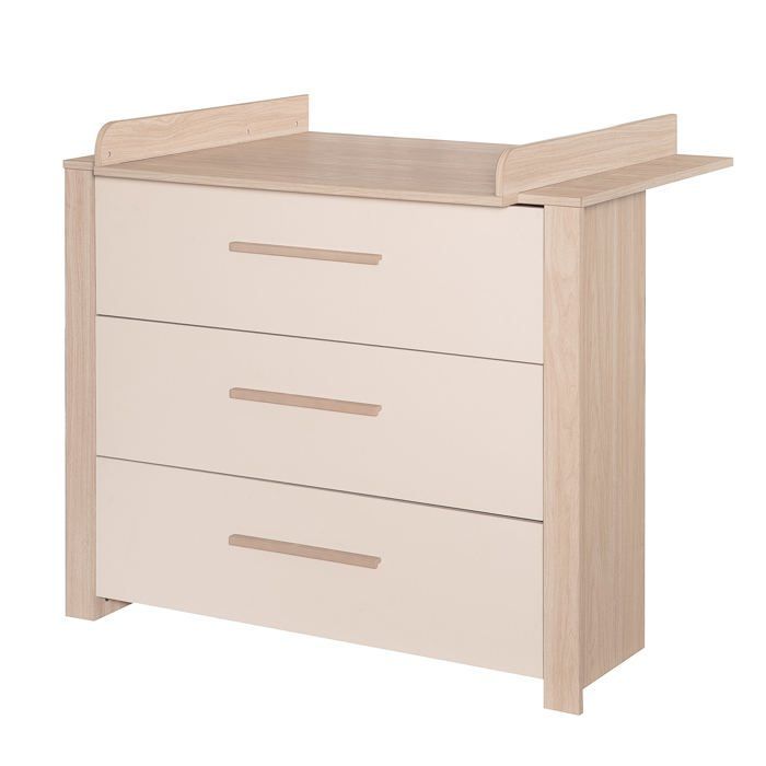 ROBA Momo Convertible Changing Table - 3 Soft-Close Drawers - Removable Changing Extension - Cashmere - Tristan Oak