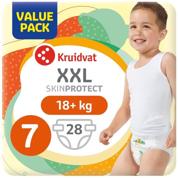 Výhodné balenie plienok Kruidvat XXL<br>veľkosť 7 (18+ kg), 28 kusov