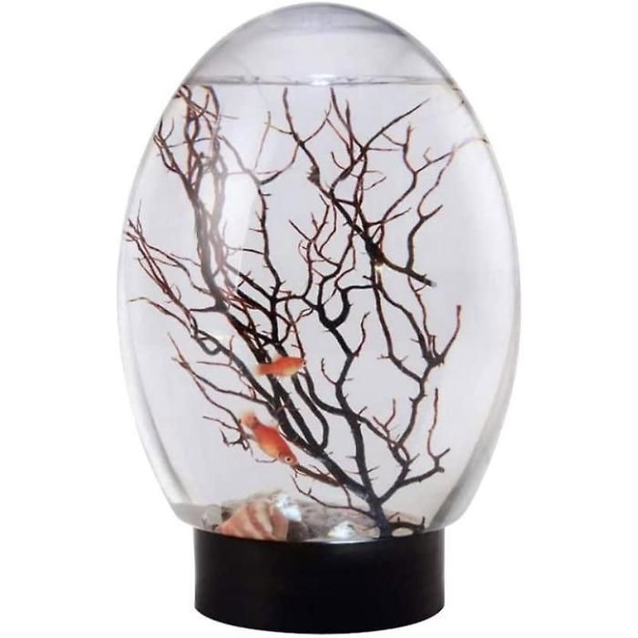 Mini acuario, ecosistema acuático cerrado, acuario de sobremesa con base LED giratoria, negro, 1 unidad.