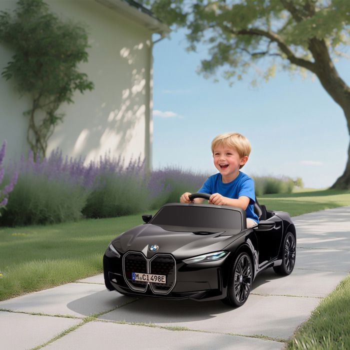 Children's Electric Ride-On Car - HOMCOM - Licensed BMW I4 12V - Remote Control MP3 Music Belt and Lights - 115x67x45 cm - Black