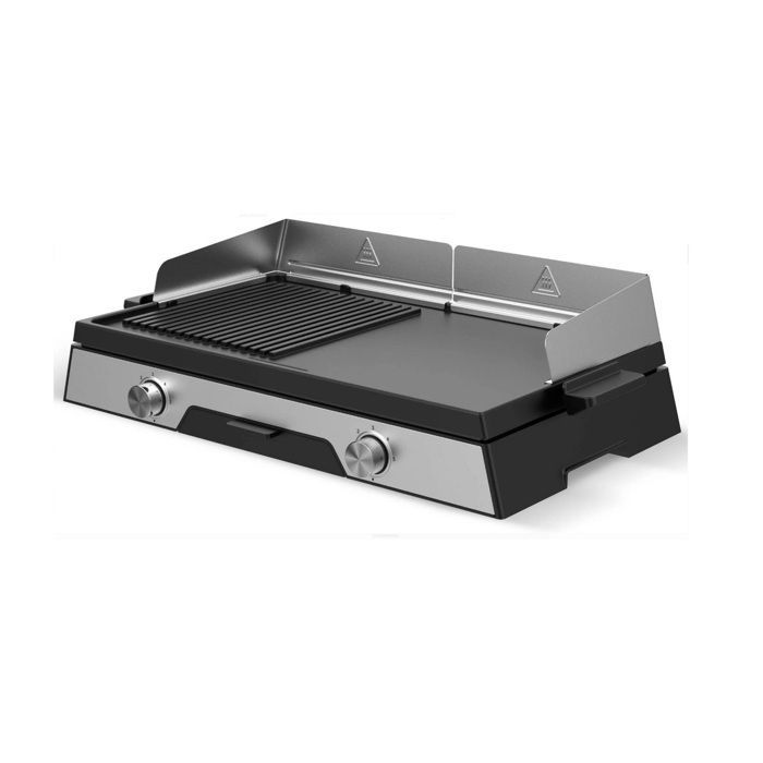 Chapa elétrica Kitchen Chef Plancha Grill 2200w em aço inoxidável, 52 x 31,5cm - PLANCHADUO2200