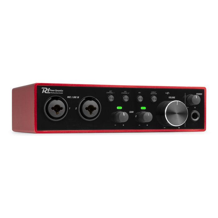 Interfaccia audio USB Power Dynamics PDX22 - Alimentazione Phantom 48V, cavo USB-C incluso, 2 ingressi microfono/strumento