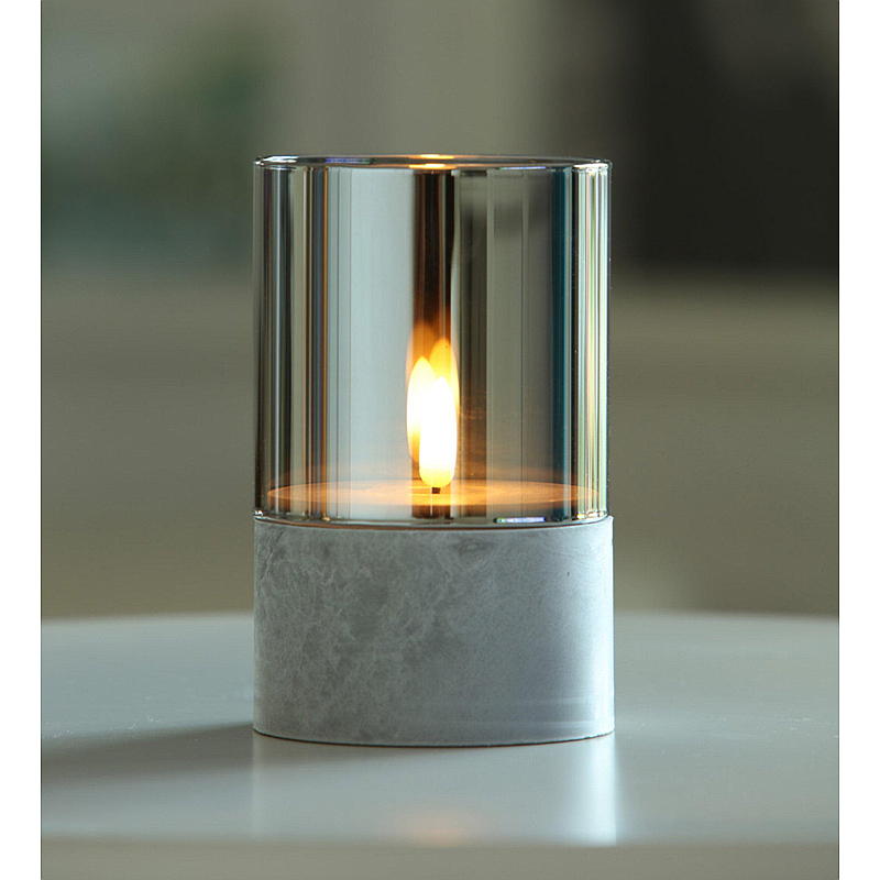 Vie Selected Cement lanterne med timer 8x12,5 cm LED røget glas