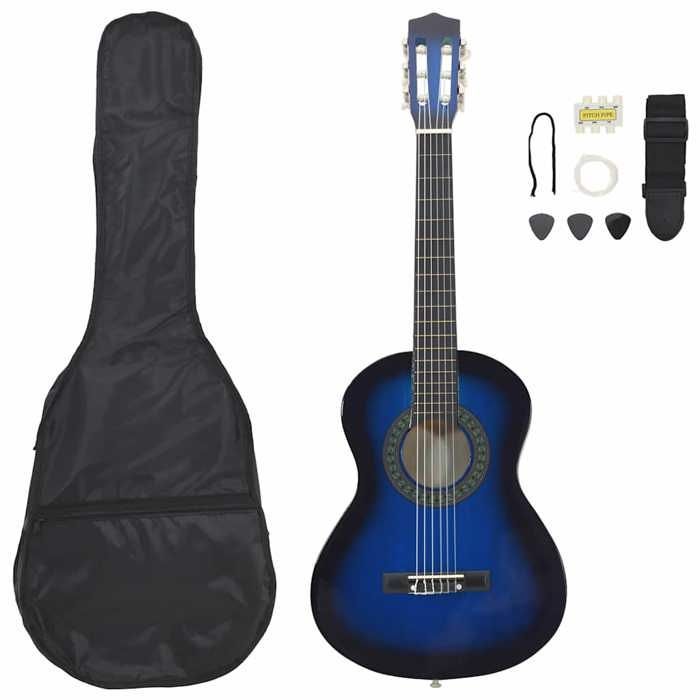 Juego de guitarra clásica vidaXL para principiantes, 8 piezas, azul, 1/2, 34