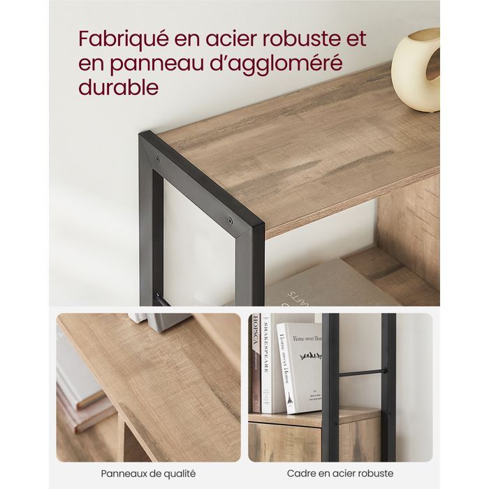 Libreria a 4 ripiani VASAGLE, mobile contenitore, armadio con ante, grande, struttura in acciaio, marrone cammello e nero