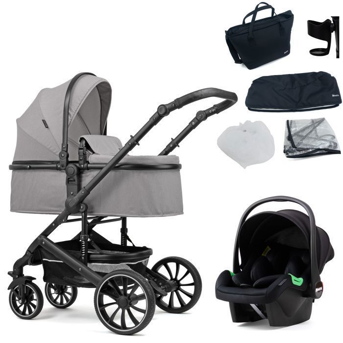 Pixini Kalani 3-in-1 Stroller - Up to 22 kg - Stroller, Carrycot, Car Seat, Bag and Numerous Accessories - Black/Grey