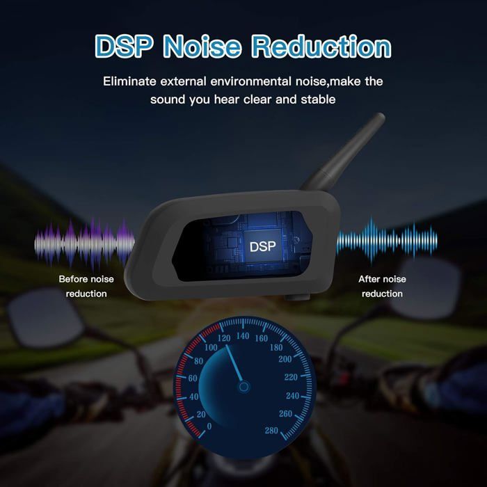 Motorcycle Intercom - V6 Pro - Bluetooth 3.0 - 12-hour Battery Life - Connects 6 Riders