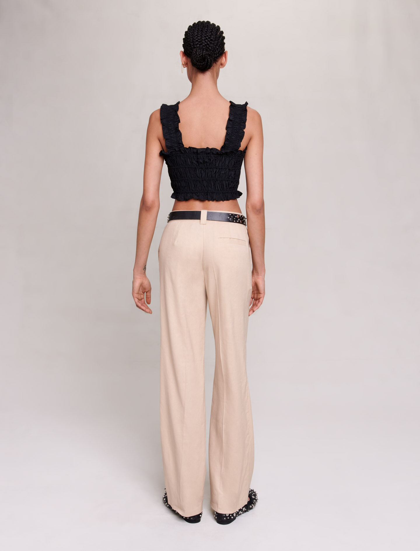 Top scurt cu pliuri - Negru