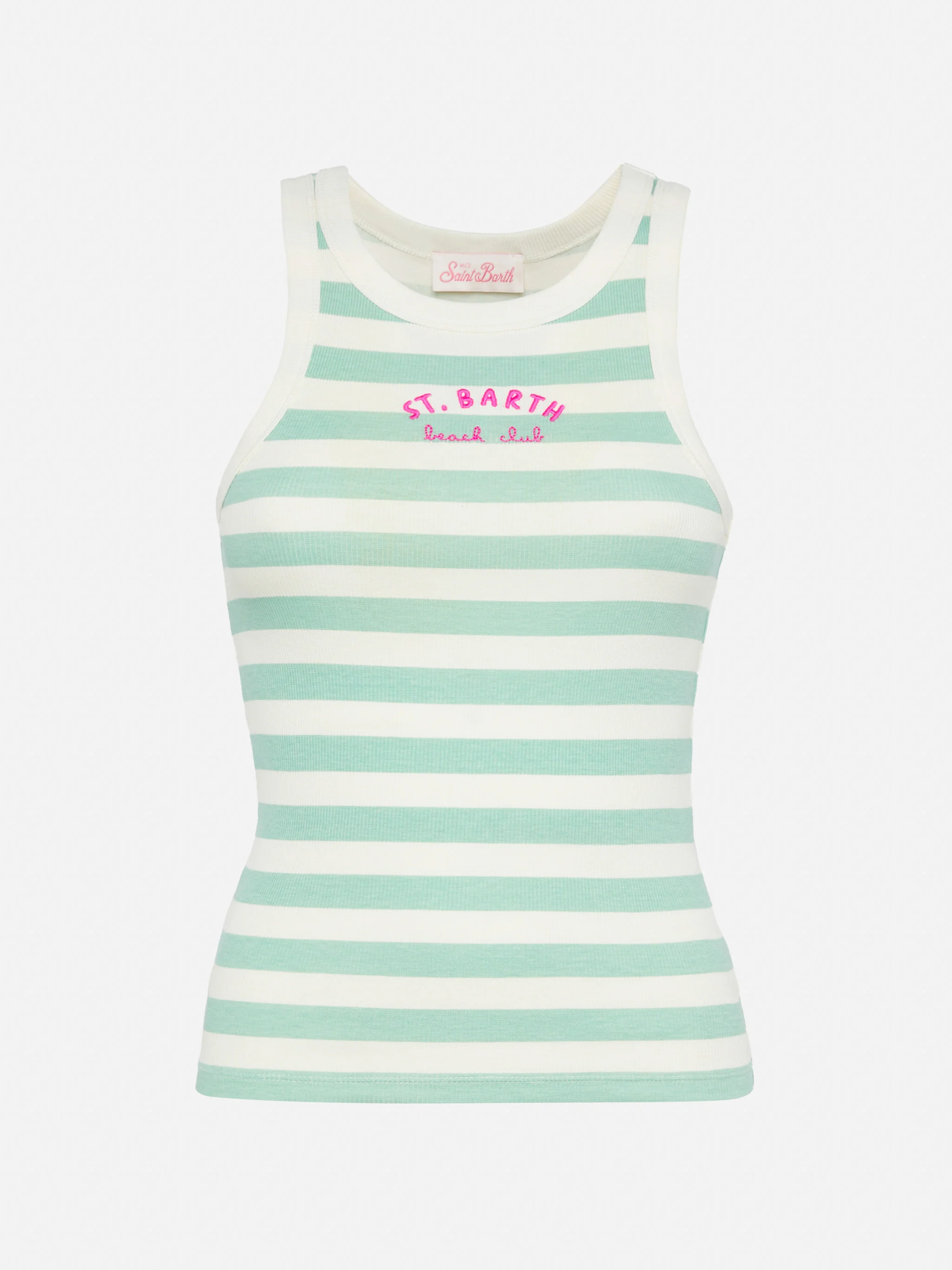 Ada saliegroene gestreepte geribbelde katoenen tanktop