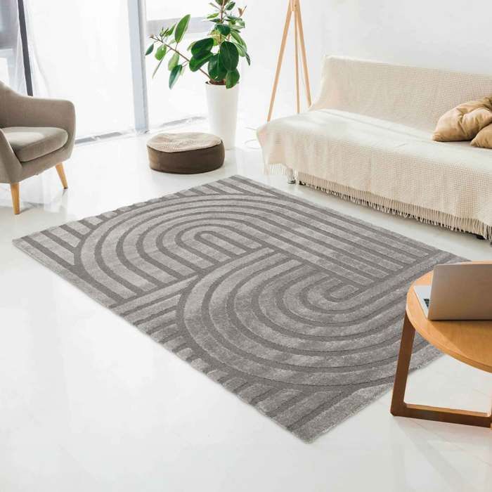 Alfombra rectangular de pelo corto con un estampado contemporáneo en gris, 160 x 230 cm - Oviala