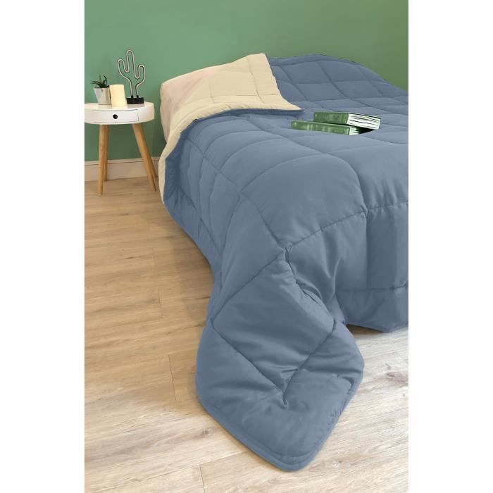 CALGARY - Couette Chaude Microfibre 400gr/m² - Pétrole & Mastic - 140 x 200 cm