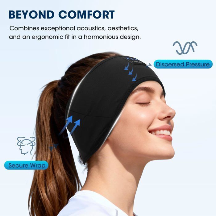 Diadema Bluetooth para dormir - SVATV - Diadema para dormir - Negro carbón - Cancelación activa de ruido