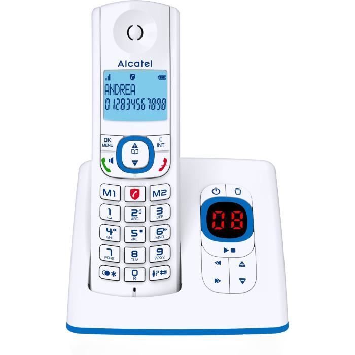 Cordless phone - ALCATEL - F530 Voice - Answering machine, call blocking, hands-free, 2 speed dial numbers, White/Blue