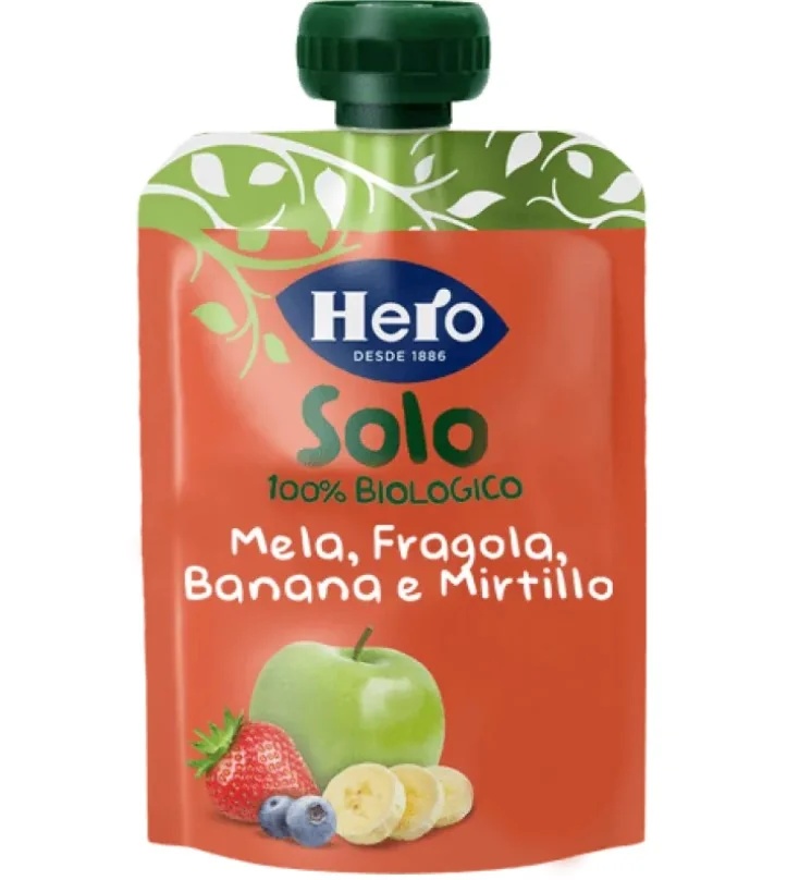 HERO SOLO Mezcla de frutas Hero Solo: manzana, plátano, fresa y arándano 100 g 100% orgánico
