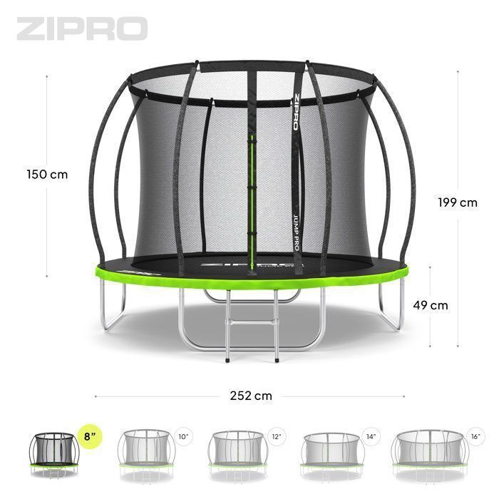 Garden Trampoline - ZIPRO - JumpPro PREMIUM - 8ft 252cm - Inner Net - Maximum Safety