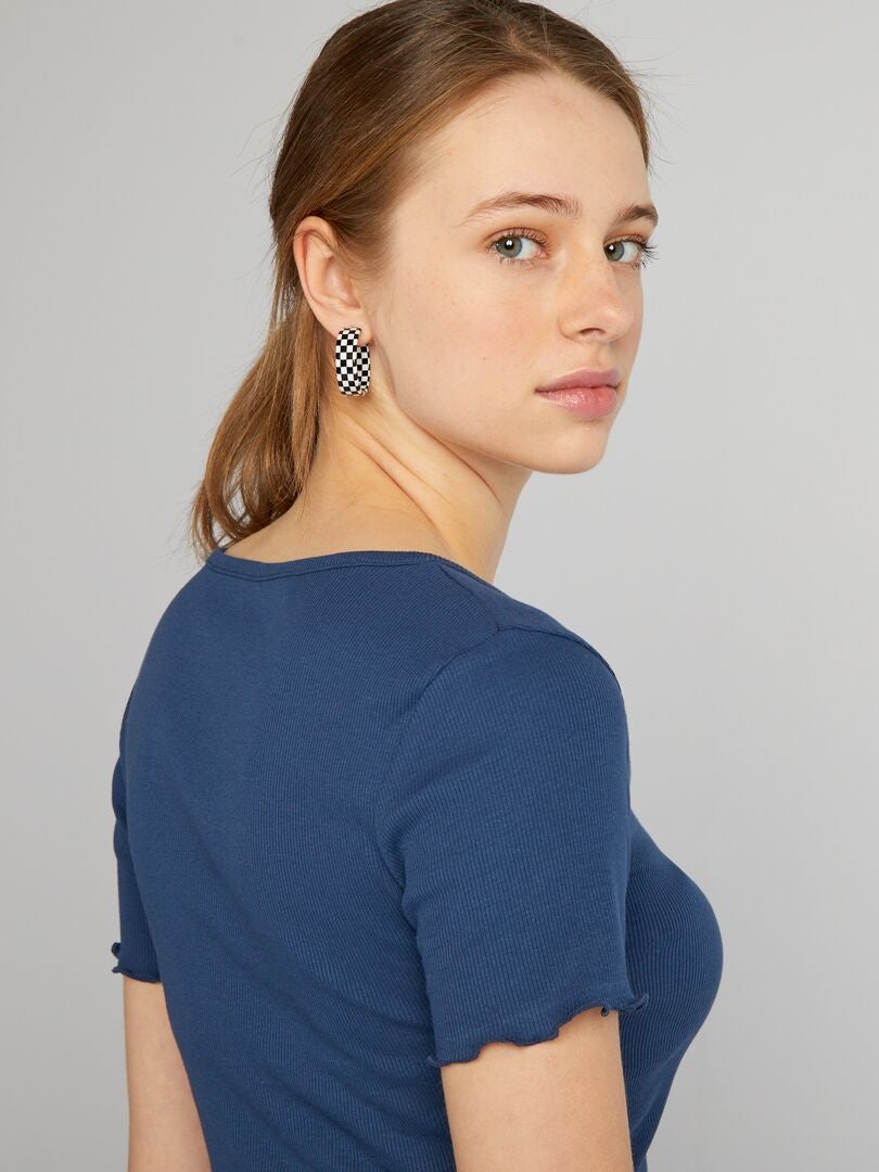 Crop-top met golvende randen - BLAUW