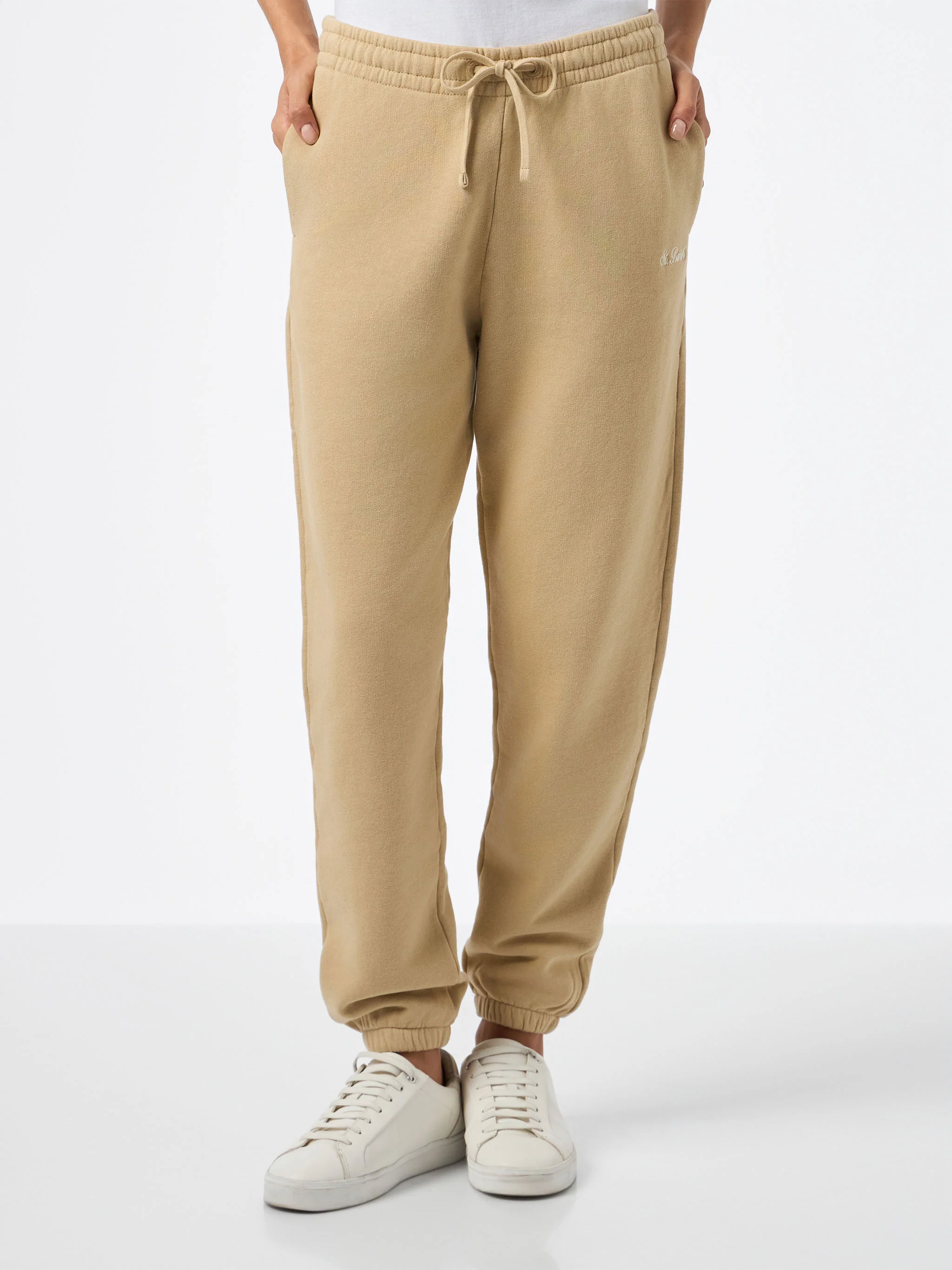 Odalys Dam Beige Joggingbyxor i Bomullsfleece