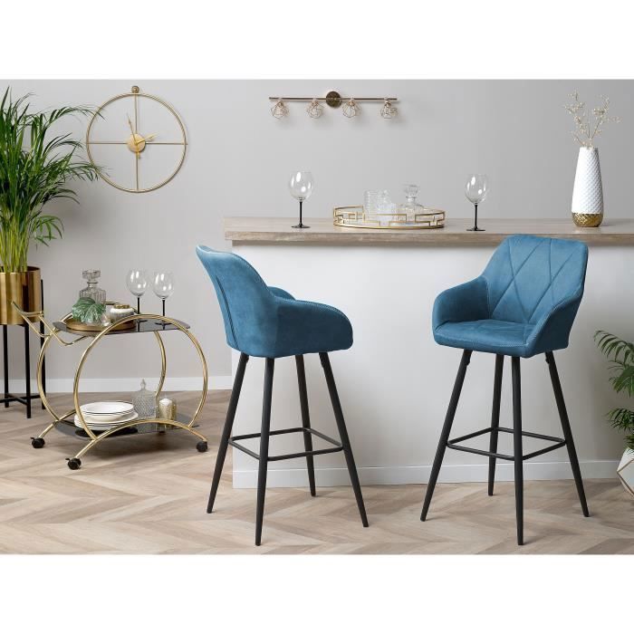 Blauwe barkrukken - BELIANI - DARIEN - Met armleuningen - Moderne stijl - Set van 2