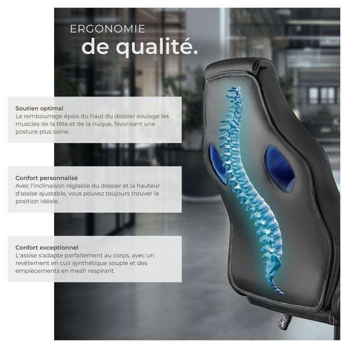 Office chair - TECTAKE - MIKE gaming executive chair with thick padding and synthetic leather upholstery - Black/Blue